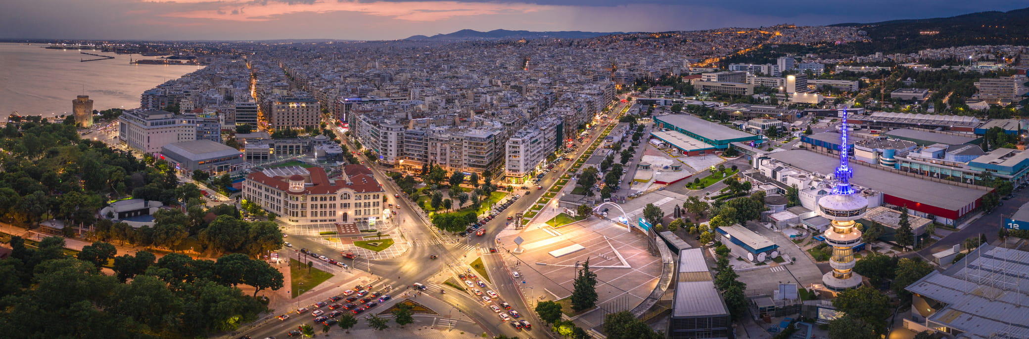 Thessaloniki aerial view at sunset